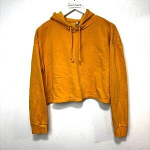 Divided H&M Hoodie Crop Pullover Solid Yellow Long Sleeve Sweatshirt Womens L